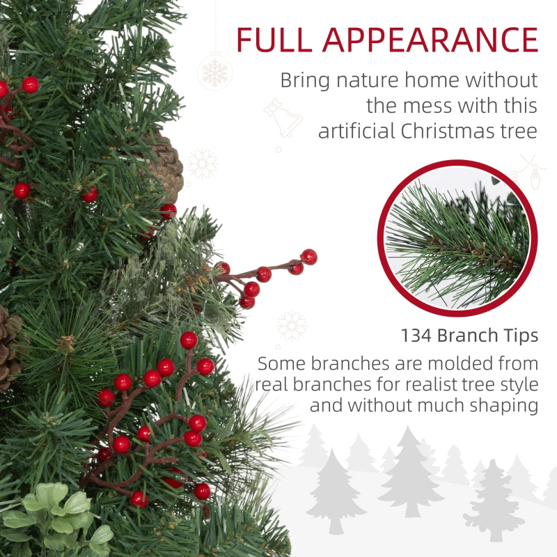 HOMCOM 2ft 2 Pack Artificial Christmas Tree, Pre Lit Christmas Tree with Red Berries and Pine Cones, Battery Operated, Green