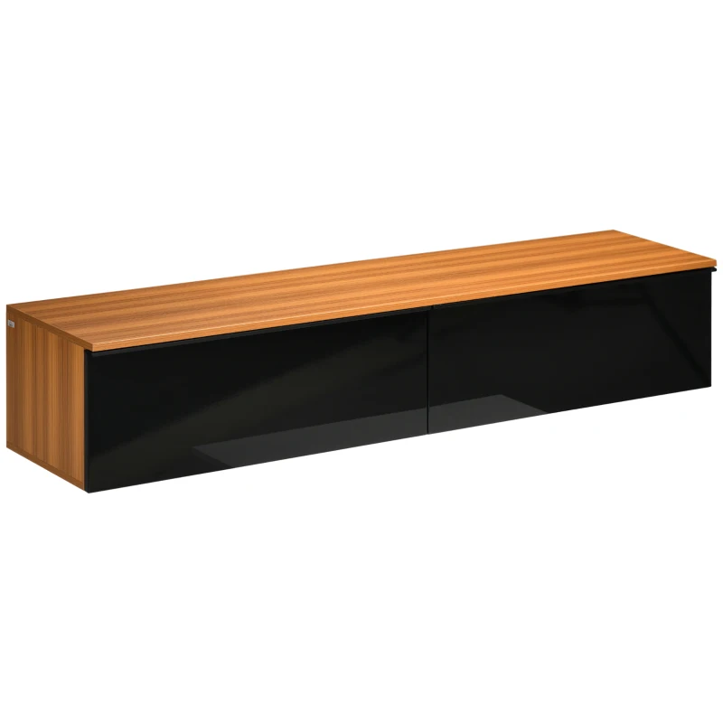 HOMCOM Wall Mounted TV Stand, Floating TV Cabinet for up to 70" TVs with Storage, High Gloss Effect, Brown and Black