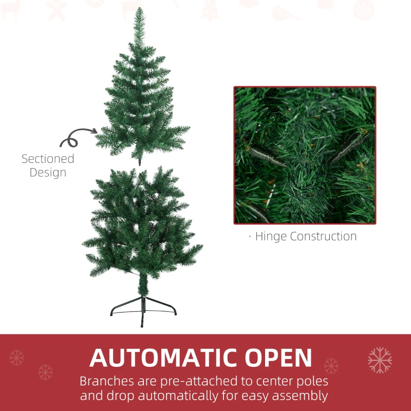 HOMCOM 5' Artificial Half Christmas Trees with Auto Open, Steel Base, for Indoor Xmas Décor