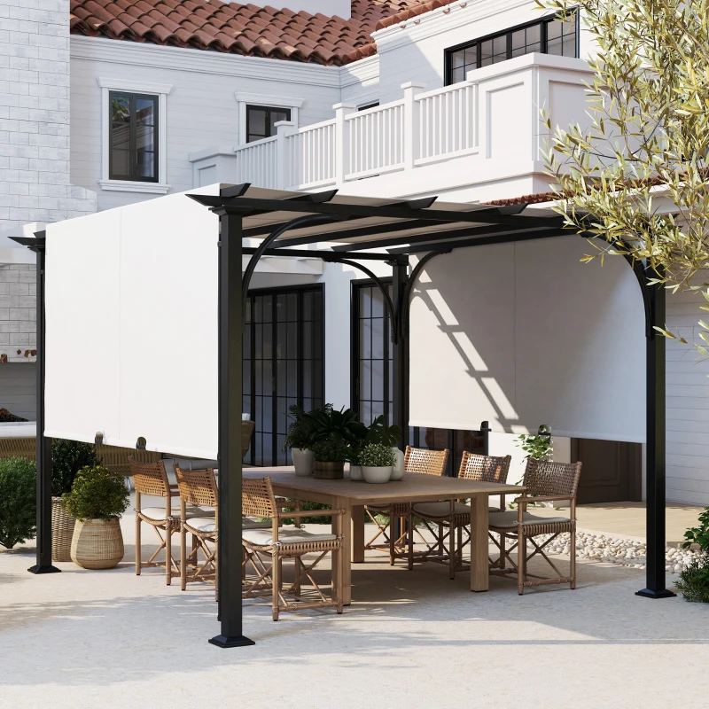 Outsunny 10' x 10' Outdoor Pergola Patio Gazebo Canopy Sun Shelter, Steel Frame, White