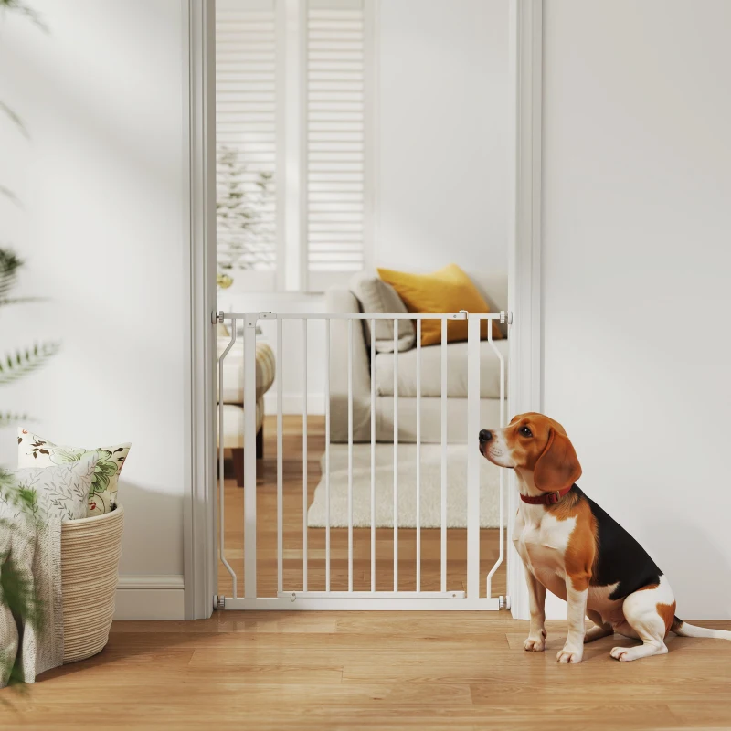 PawHut 30"- 34" Easy Install Pet Gate w/ Door & Double Locking System, Extra Wide Dog Gate for Stairs, Hallways, White