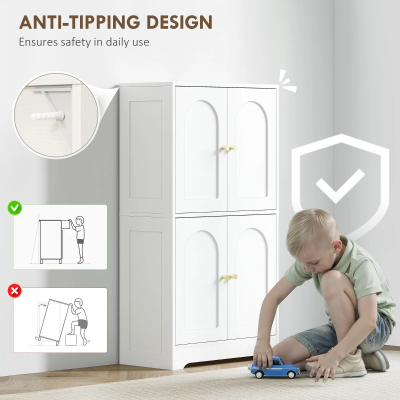 HOMCOM 43" Kitchen Pantry Cabinet, Freestanding Modern Storage Cabinet with 4 Arched Doors and 2 Adjustable Shelves, White