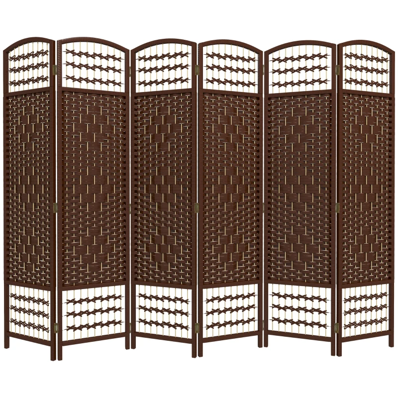HOMCOM 6 Panel Folding Room Divider, Portable Privacy Screen, Wave Fiber Room Partition for Home Office, Brown