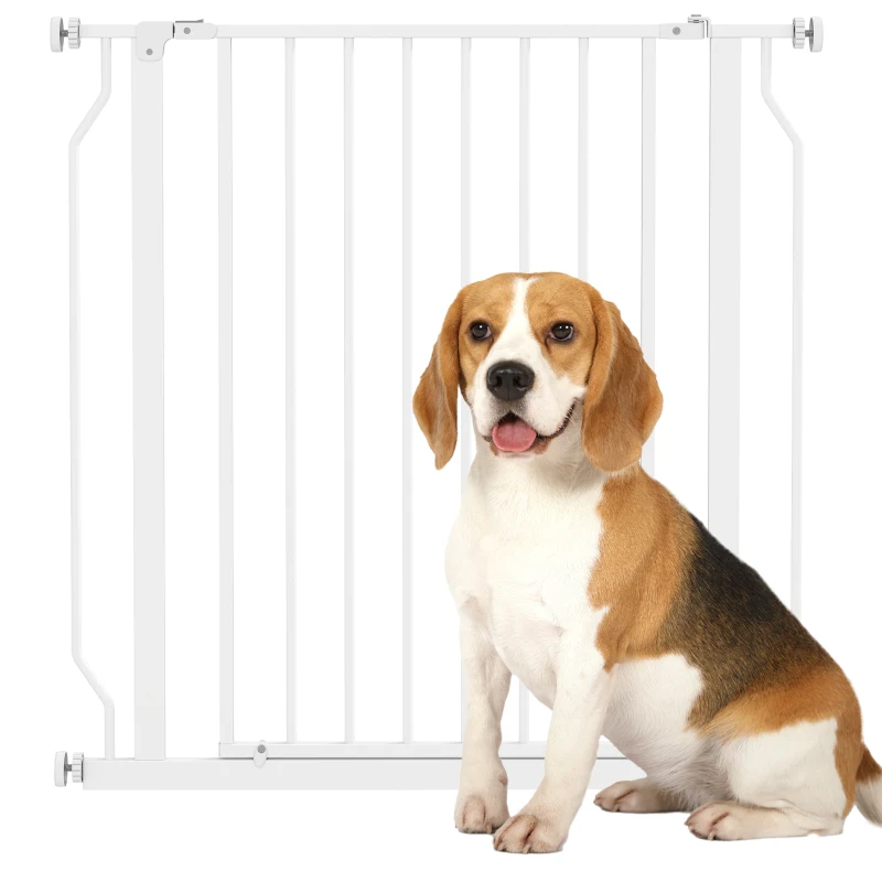 PawHut 30"- 34" Easy Install Pet Gate w/ Door & Double Locking System, Extra Wide Dog Gate for Stairs, Hallways, White