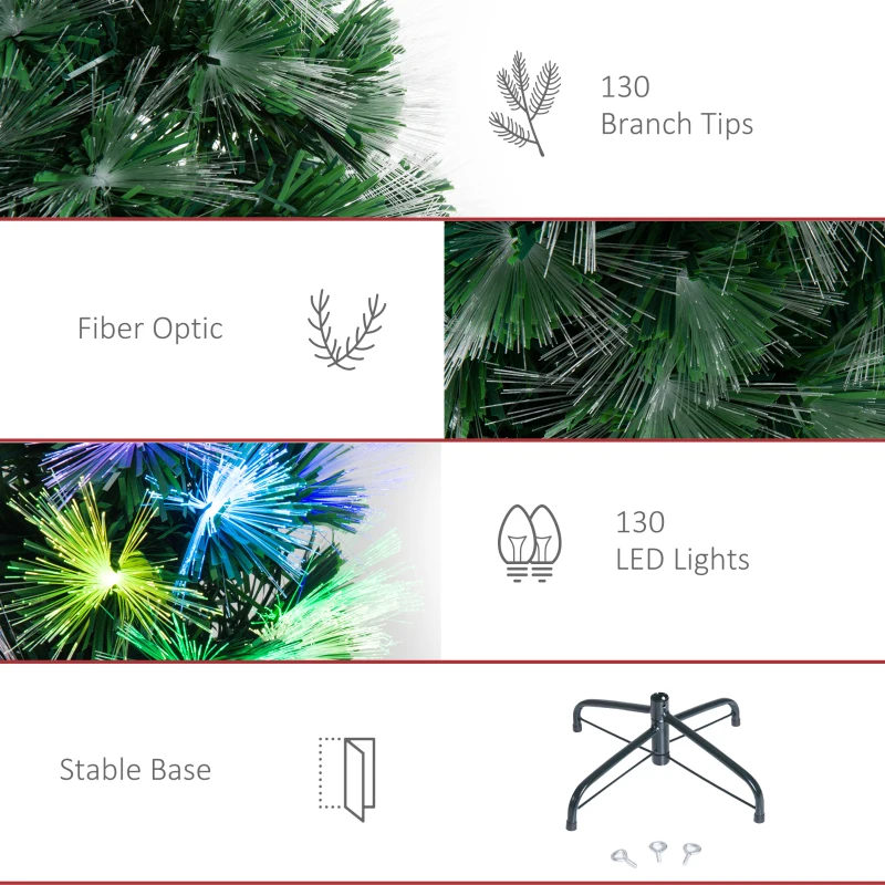 HOMCOM 4ft Pre-Lit Optic Fiber Xmas Tree Artificial Spruce Tree Top Star