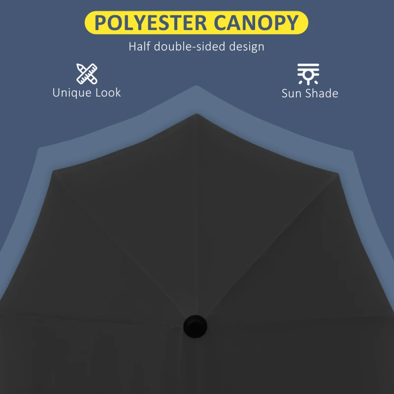 Outsunny 6.6 x 6ft Half Patio Umbrella Outdoor Parasol with Double-Sided Canopy, Crank Handle, Base for Garden, Balcony, Black