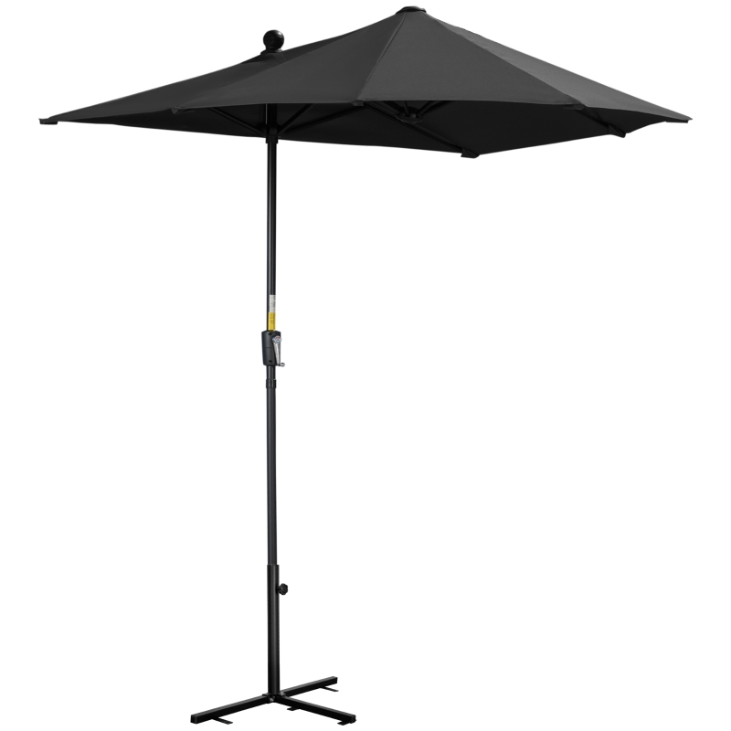 Outsunny 6.6 x 6ft Half Patio Umbrella Outdoor Parasol with Double-Sided Canopy, Crank Handle, Base for Garden, Balcony, Black
