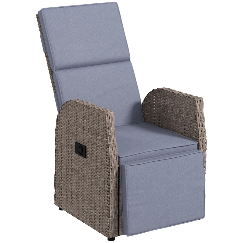 Outsunny Outdoor Recliner Chair with Adjustable Backrest & Footrest, Cushion, Side Tray, Grey