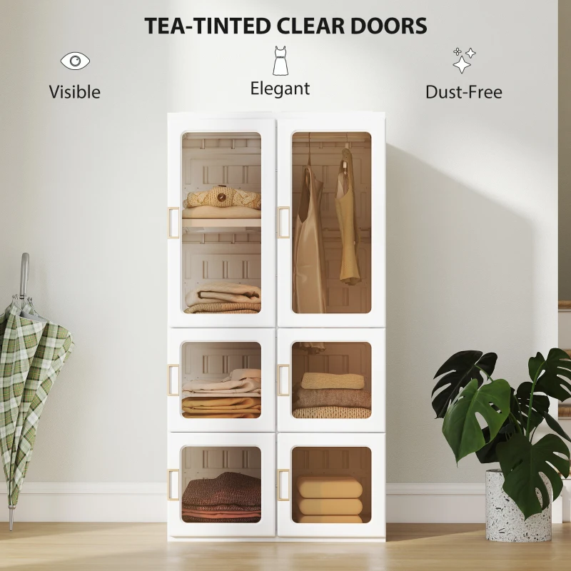 HOMCOM Portable Wardrobe, Foldable Plastic Closet with 5 Compartments, Hanging Rod and Magnetic Doors, White