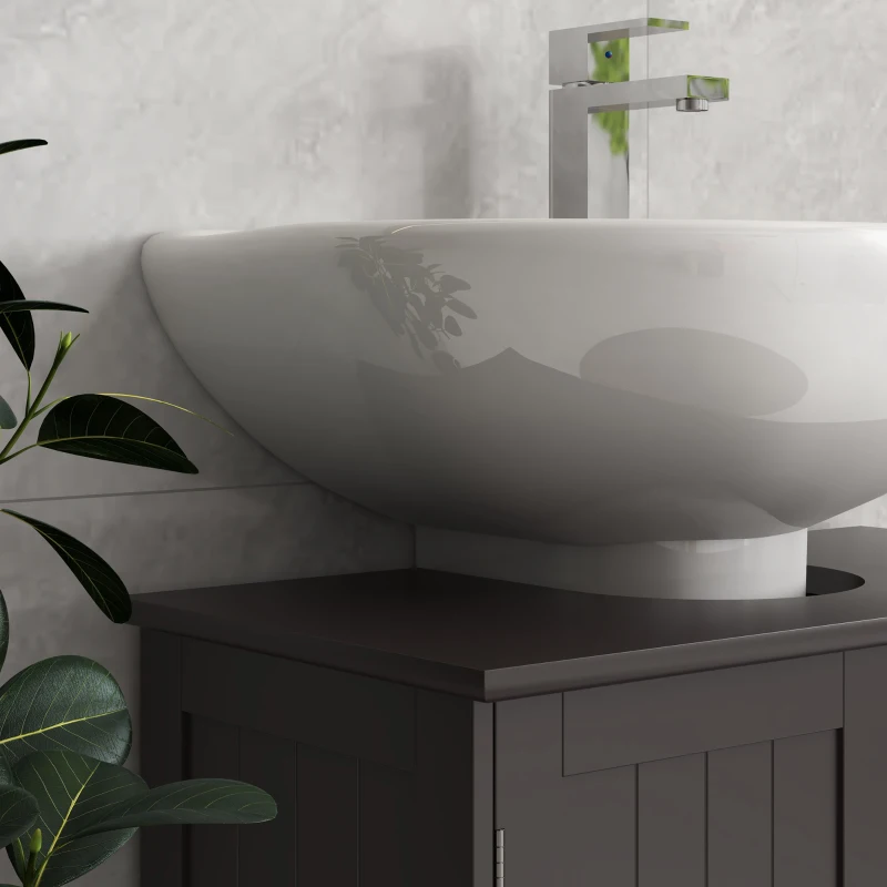 HOMCOM Bathroom Vanity, 24" Pedestal Sink Bathroom Vanity Furniture with 2 Doors and Shelf, Coffee