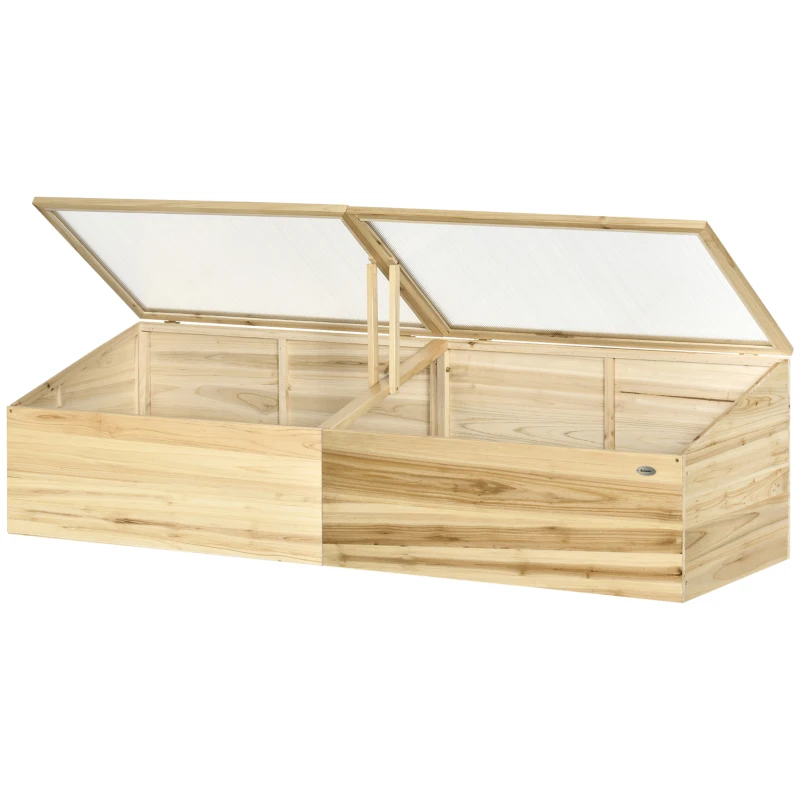 Outsunny Wooden Cold Frame with Openable Roof, Portable Mini Greenhouse for Indoor, Outdoor, Flowers, Vegetables, Plants, 66.9"x19.7"x17.7", Natural