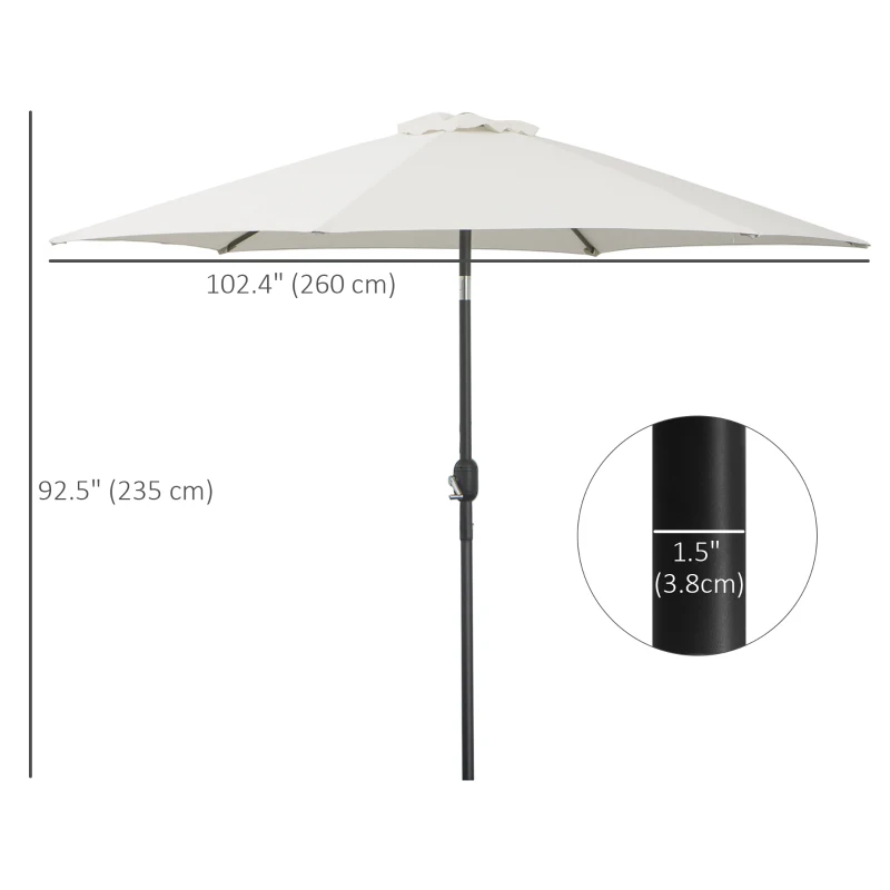 Outsunny 8.5' Round Aluminum Patio Umbrella 6 Ribs Market Sunshade Tilt Canopy w/ Crank Handle Garden Parasol Cream White