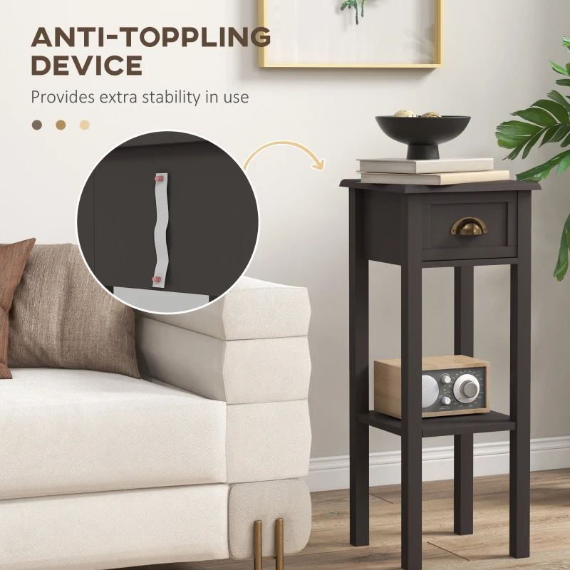 HOMCOM 2-Tier Side Table with Drawer and Shelf, End Table for Living Room and Hallway, Coffee