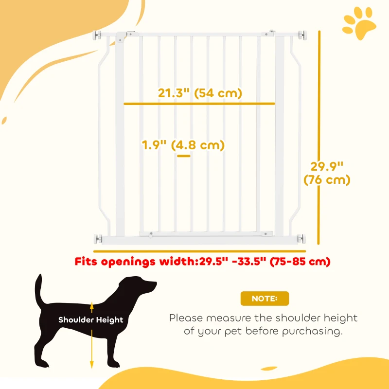 PawHut 30"- 34" Easy Install Pet Gate w/ Door & Double Locking System, Extra Wide Dog Gate for Stairs, Hallways, White