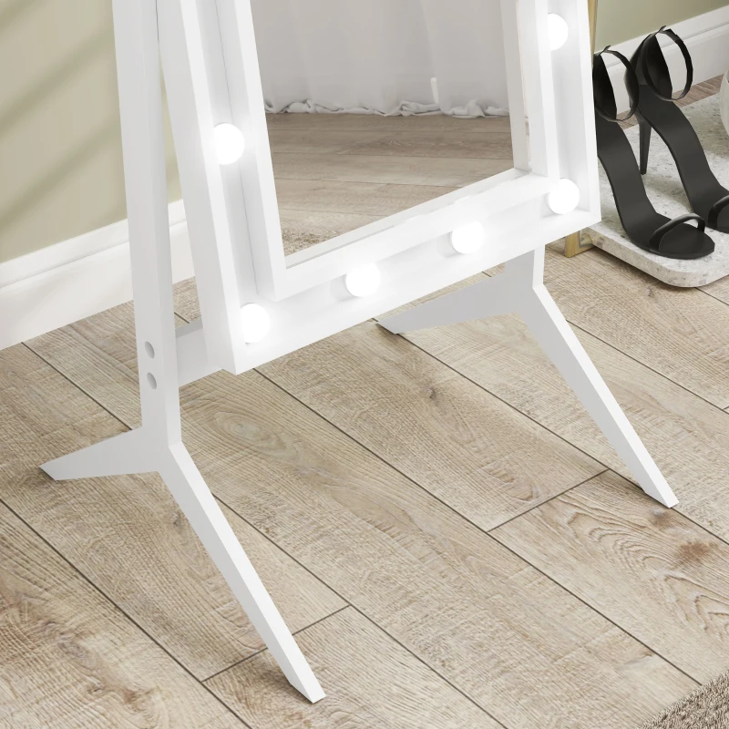 HOMCOM Free Standing Mirror with Lights and Adjustable Angles 60" x 18" Floor Mirror with Frame for Bedroom Living Room, White