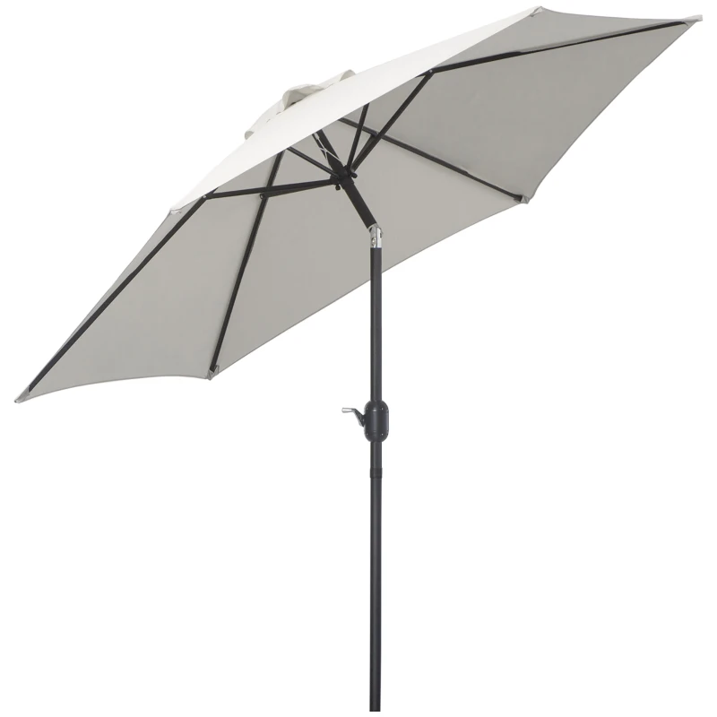 Outsunny 8.5' Round Aluminum Patio Umbrella 6 Ribs Market Sunshade Tilt Canopy w/ Crank Handle Garden Parasol Cream White
