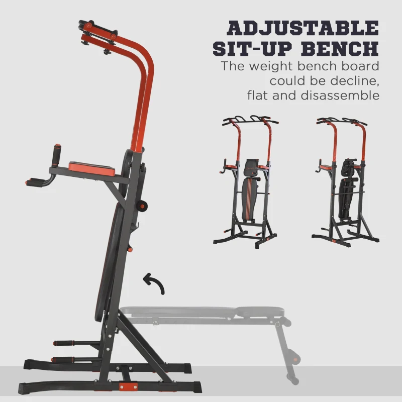 Soozier Power Tower Pull Up Bar Station for Home Gym Training Workout Equipment With Sit Up Bench