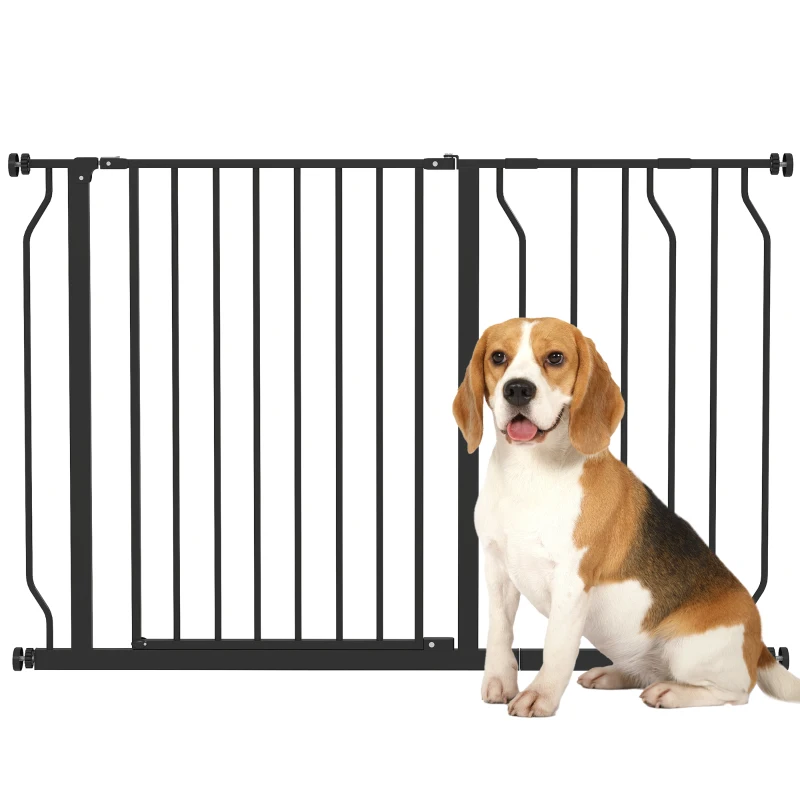 PawHut 30"- 45" Easy Install Pet Gate w/ Door & Double Locking System, Extra Wide Dog Gate for Stairs, Hallways, Black