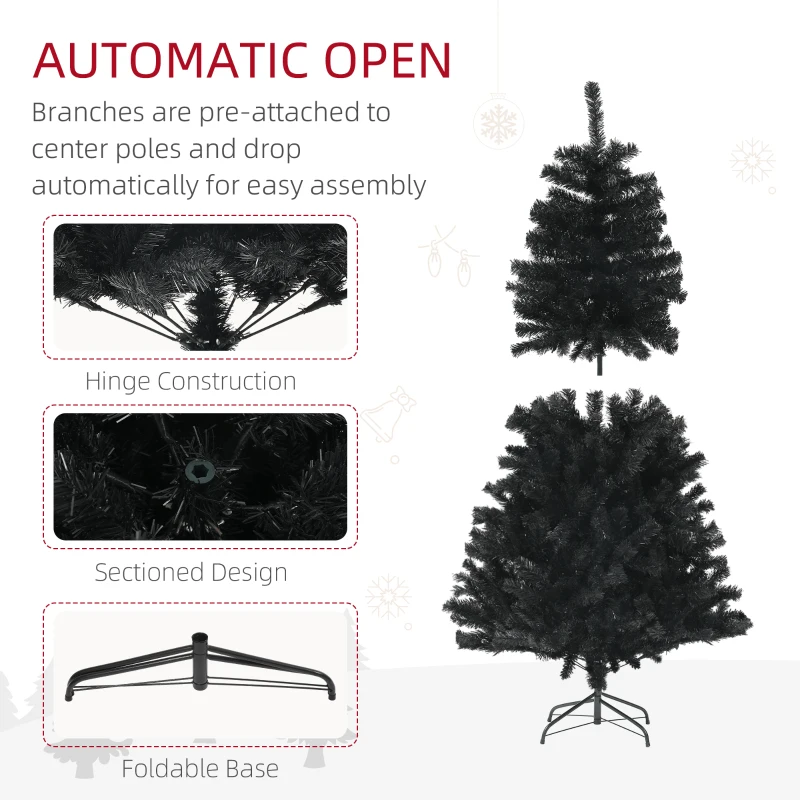 HOMCOM 5ft Artificial Christmas Trees with Auto Open and Steel Base, Black