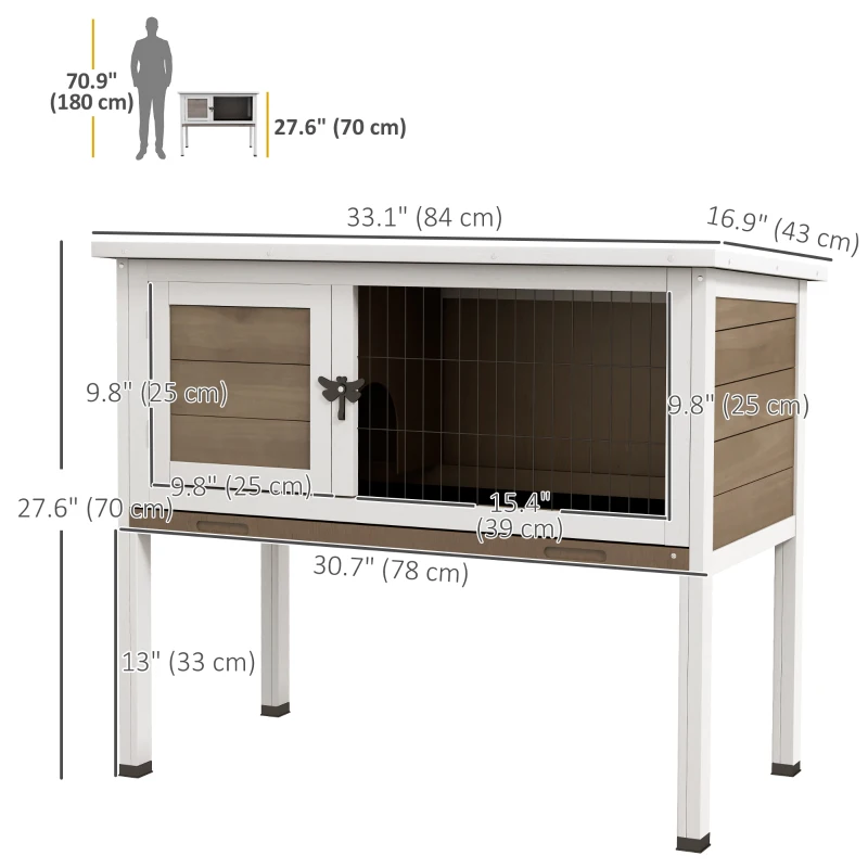 PawHut Wooden Rabbit Hutch with Openable Asphalt Roof, Tray, Brown