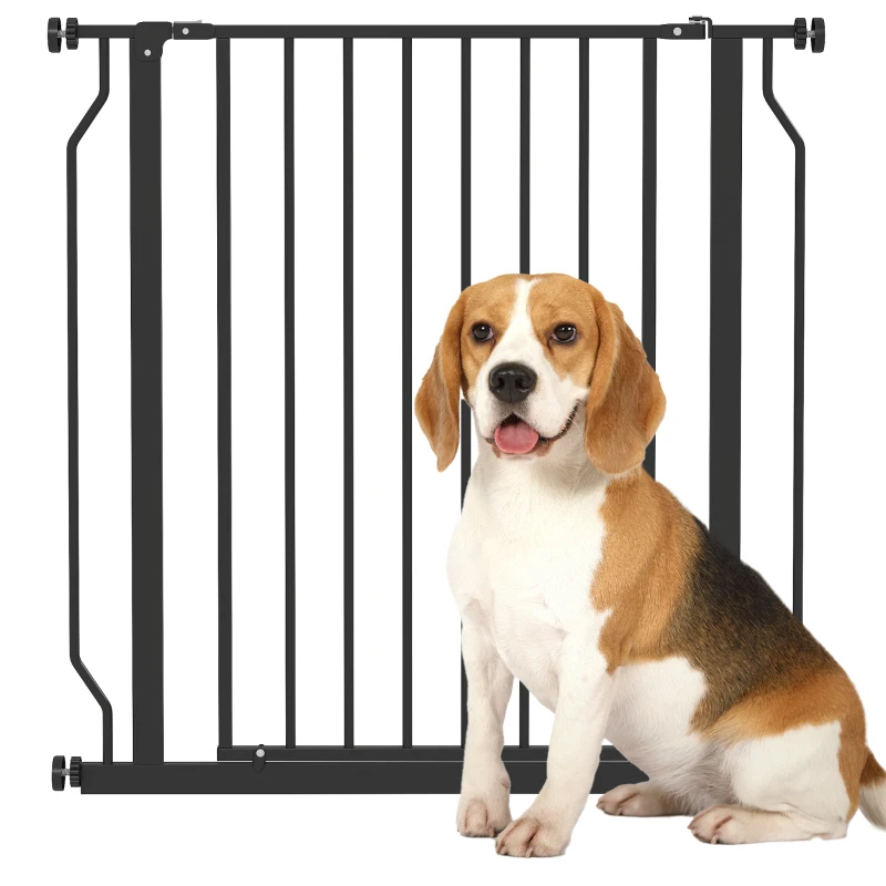 PawHut 30"- 34" Easy Install Pet Gate w/ Door & Double Locking System, Extra Wide Dog Gate for Stairs, Hallways, Black