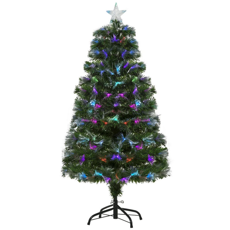 HOMCOM 4ft Pre-Lit Optic Fiber Xmas Tree Artificial Spruce Tree Top Star