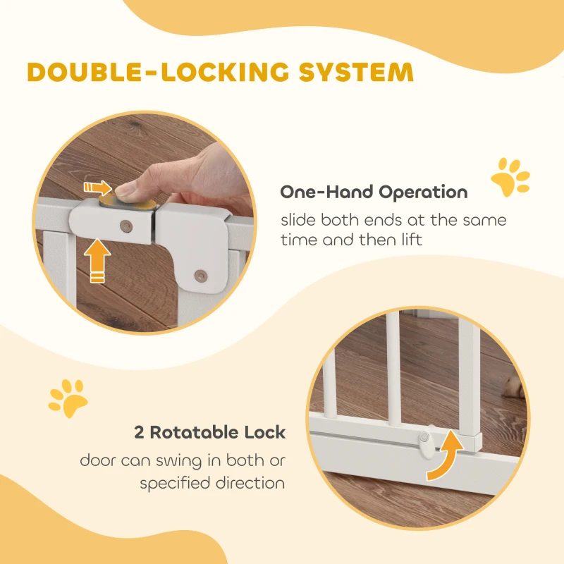 PawHut 30"- 34" Easy Install Pet Gate w/ Door & Double Locking System, Extra Wide Dog Gate for Stairs, Hallways, White
