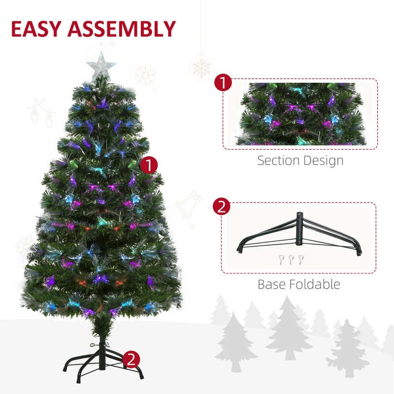 HOMCOM 4ft Pre-Lit Optic Fiber Xmas Tree Artificial Spruce Tree Top Star
