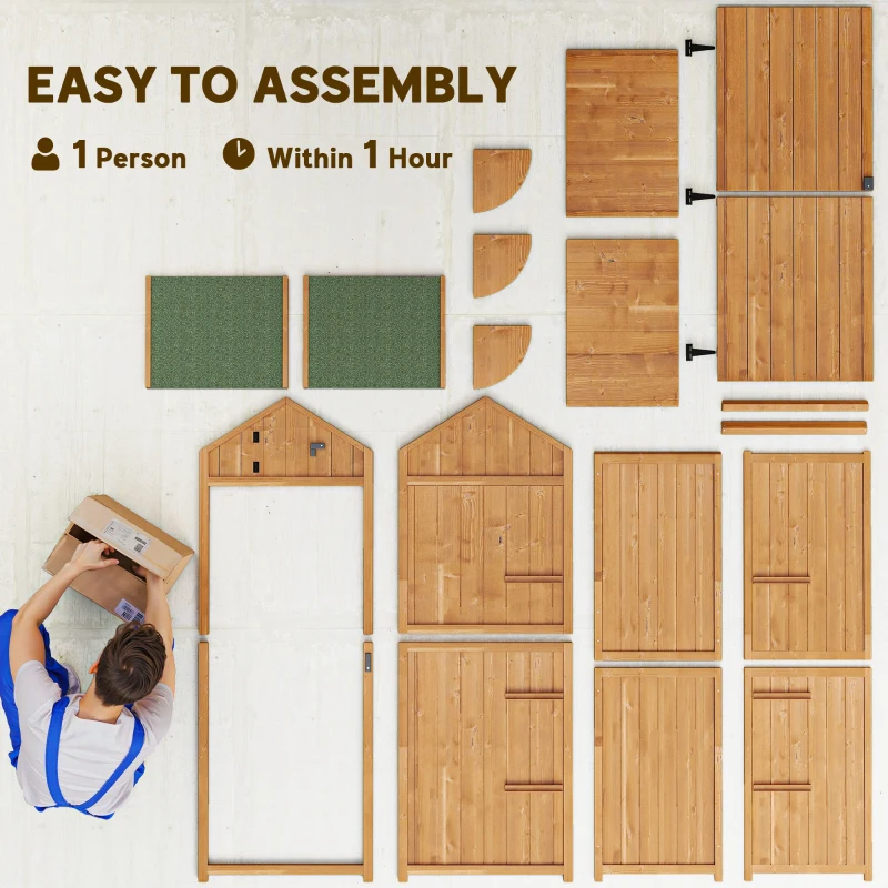 Outsunny 30" x 21" x 71" Garden Storage Shed, Outdoor Tool Utility Storage House  with 3 Tier Shelves and Roof, Brown