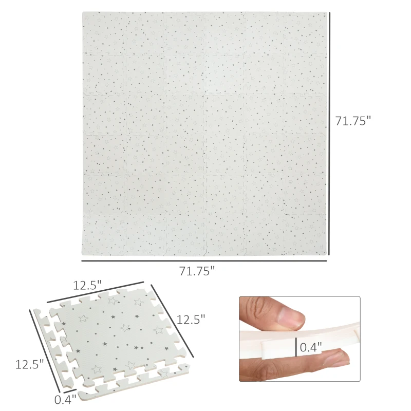 Qaba Kids Foam Puzzle Floor Tiles Baby Toddler Play Mat 36Pcs Anti-slip Crawling Learning with End Border Star Pattern 35SqFt EVA