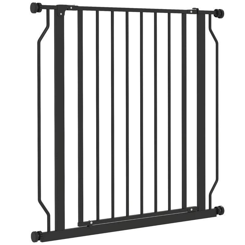 PawHut 30"- 34" Easy Install Pet Gate w/ Door & Double Locking System, Extra Wide Dog Gate for Stairs, Hallways, Black