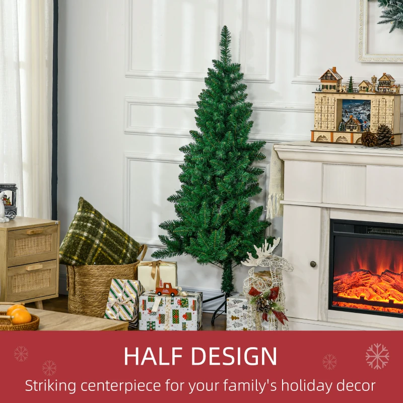 HOMCOM 5' Artificial Half Christmas Trees with Auto Open, Steel Base, for Indoor Xmas Décor