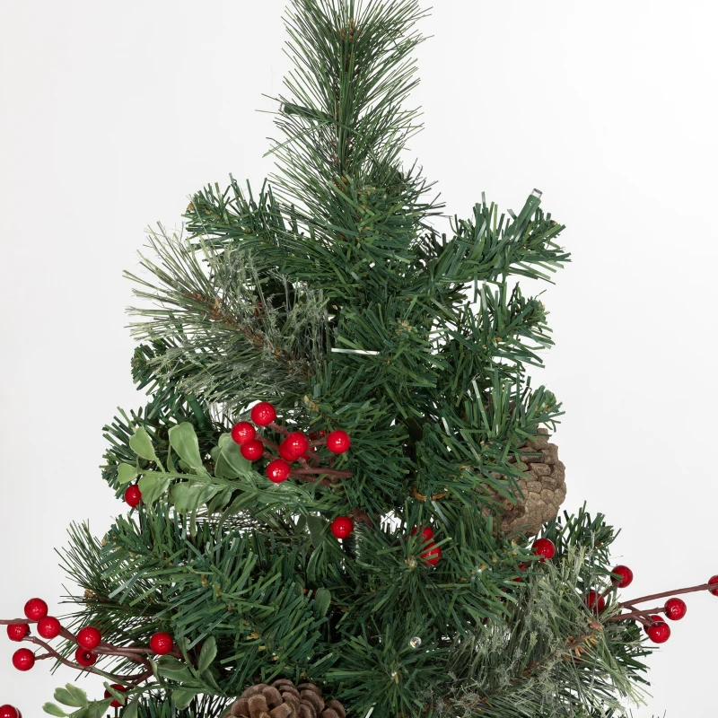 HOMCOM 2ft 2 Pack Artificial Christmas Tree, Pre Lit Christmas Tree with Red Berries and Pine Cones, Battery Operated, Green
