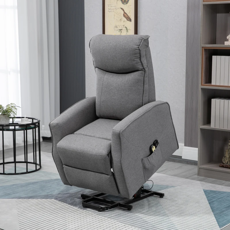 HOMCOM Electric Lift Chair, Power Chair Recliner with 8 Massage Vibration Points, Remote Control, Side Pockets, Dark Grey