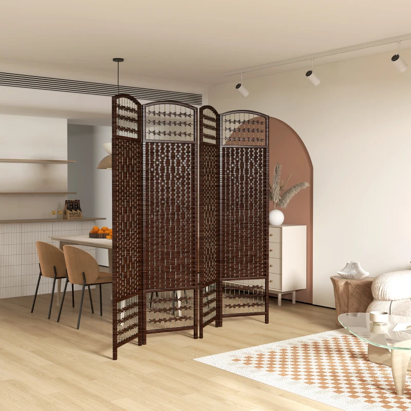 HOMCOM 4 Panel Folding Room Divider, Portable Privacy Screen, Wave Fiber Room Partition for Home Office, Brown