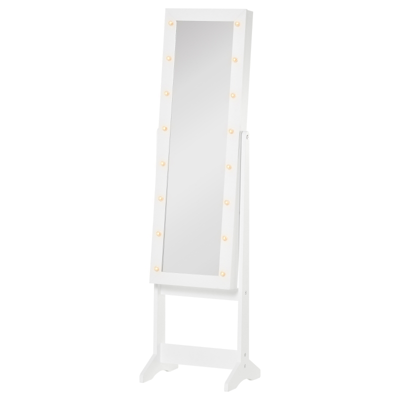 HOMCOM Free Standing Armoire Organizer, Lighted Mirrored Jewelry Cabinet w/ Angle Adjustable & 16 LED Lights Warm White