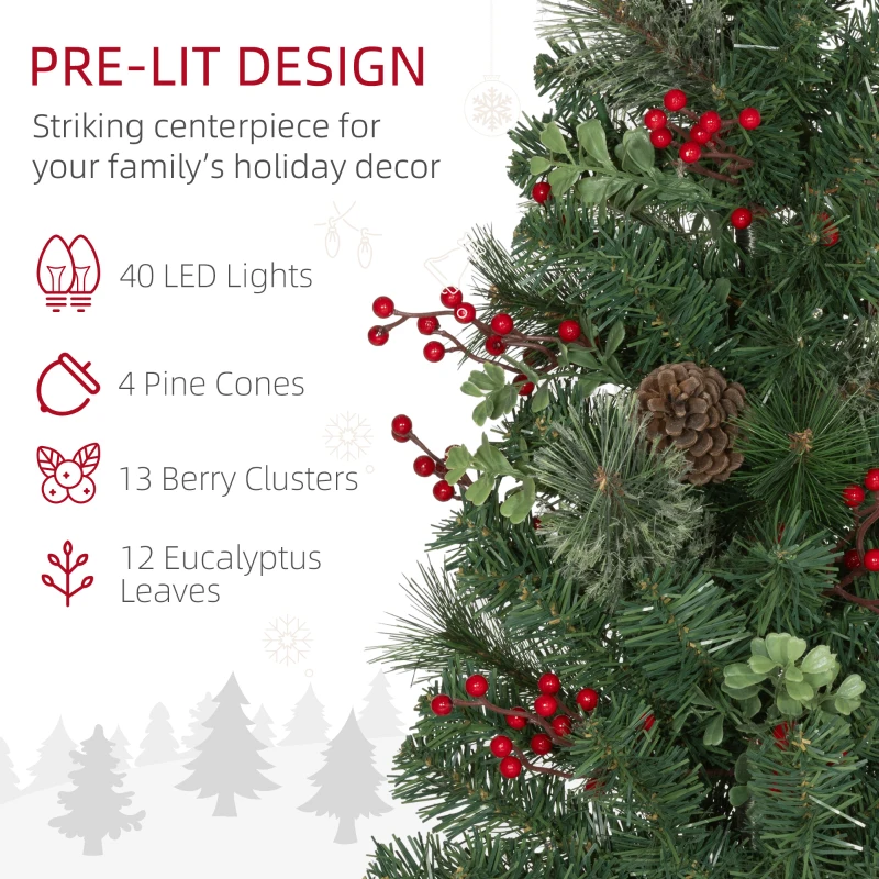 HOMCOM 2ft 2 Pack Artificial Christmas Tree, Pre Lit Christmas Tree with Red Berries and Pine Cones, Battery Operated, Green