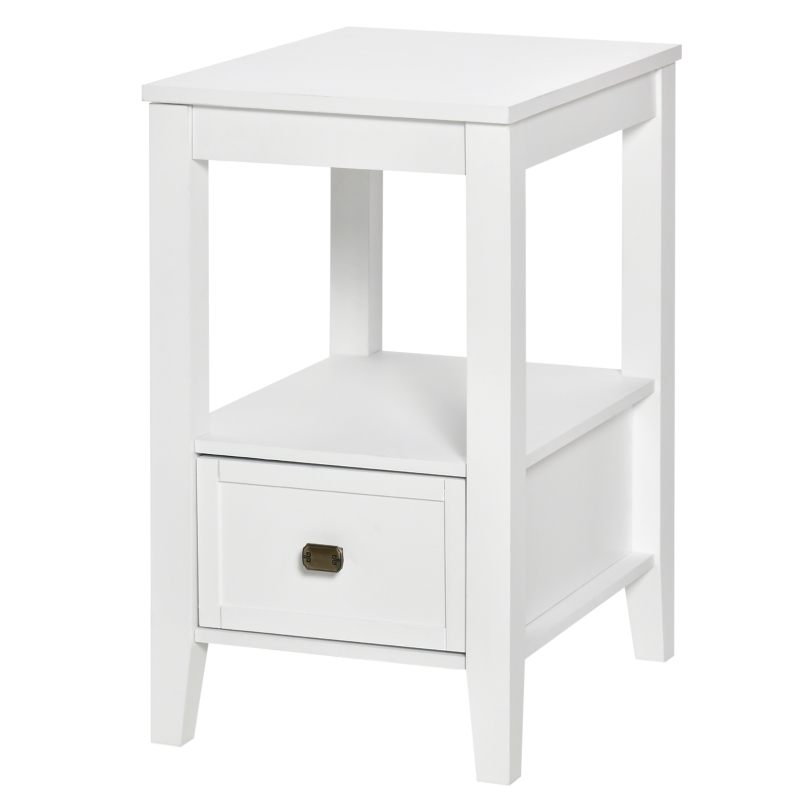HOMCOM Side Table, Modern Coffee End Table with Drawer and Shelf, Nightstand for Bedroom, Living Room, White