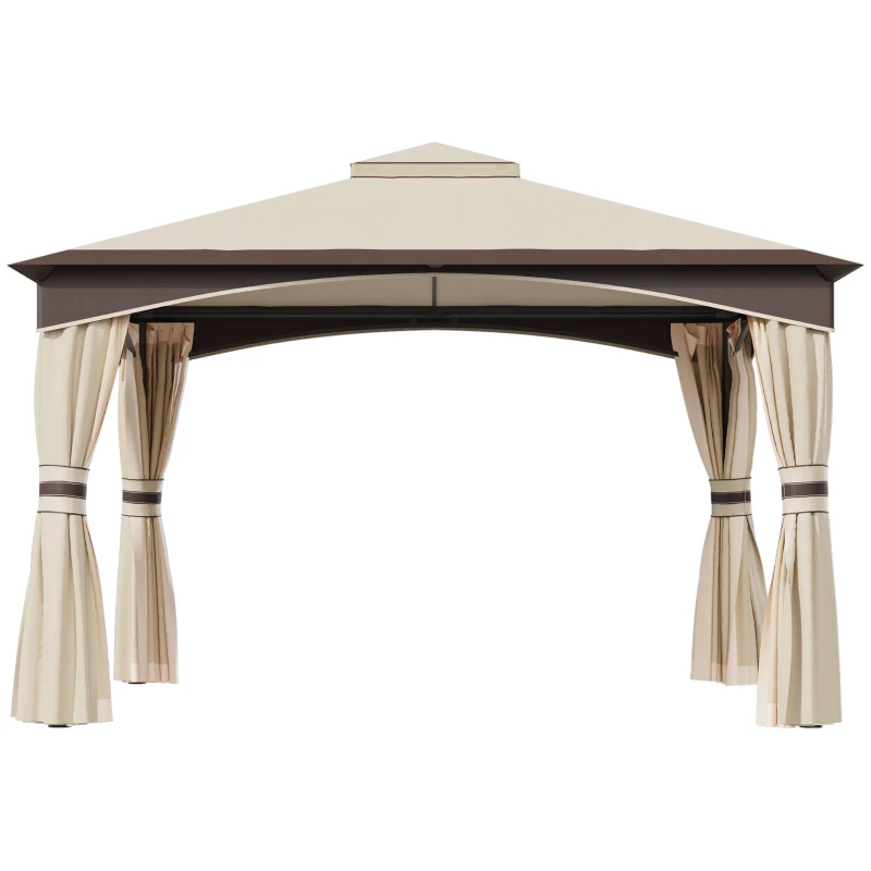 Outsunny 10' x 12' Soft-top Large Gazebo Canopy Tent with Double Canopy Roof Eaves, Mesh Netting Sidewalls, Steel Frame, Beige
