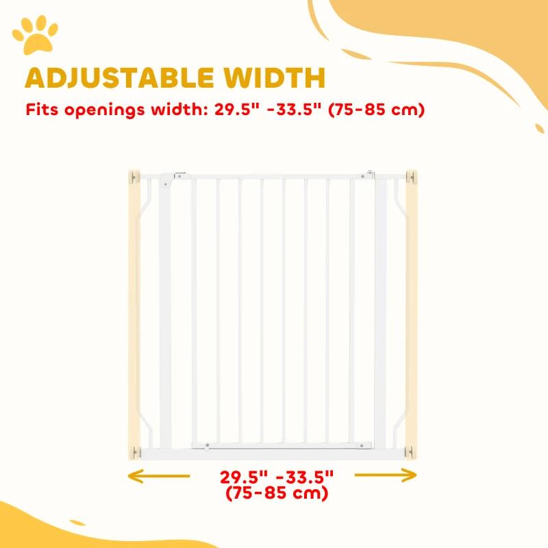 PawHut 30"- 34" Easy Install Pet Gate w/ Door & Double Locking System, Extra Wide Dog Gate for Stairs, Hallways, White