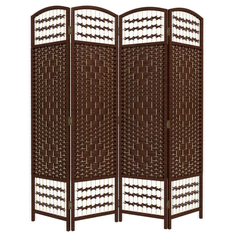 HOMCOM 4 Panel Folding Room Divider, Portable Privacy Screen, Wave Fiber Room Partition for Home Office, Brown