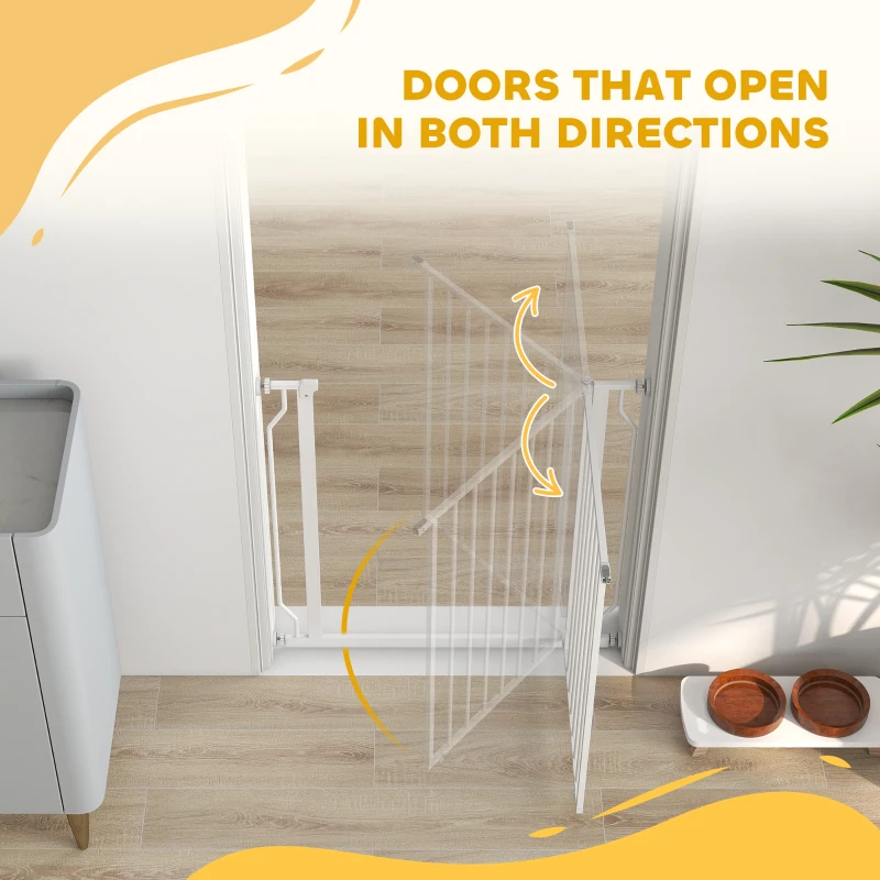 PawHut 30"- 34" Easy Install Pet Gate w/ Door & Double Locking System, Extra Wide Dog Gate for Stairs, Hallways, White