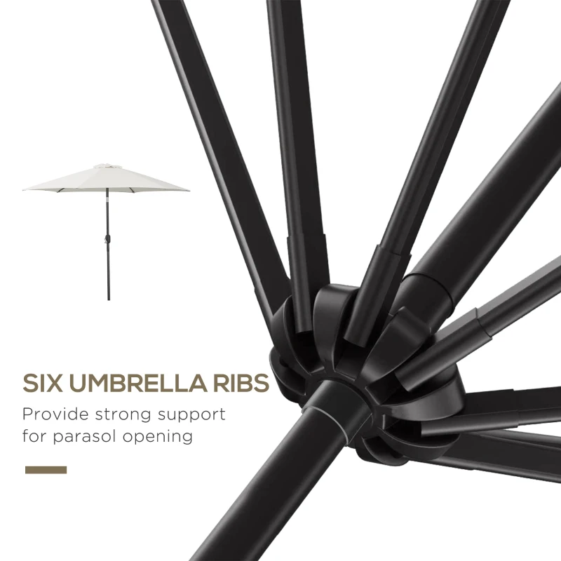 Outsunny 8.5' Round Aluminum Patio Umbrella 6 Ribs Market Sunshade Tilt Canopy w/ Crank Handle Garden Parasol Cream White