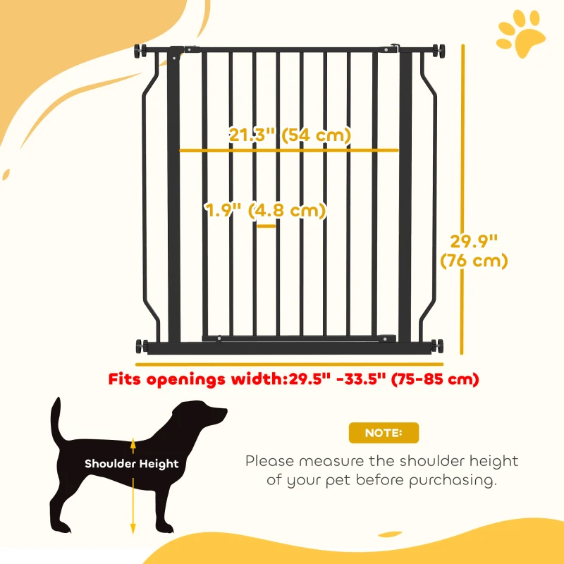PawHut 30"- 34" Easy Install Pet Gate w/ Door & Double Locking System, Extra Wide Dog Gate for Stairs, Hallways, Black