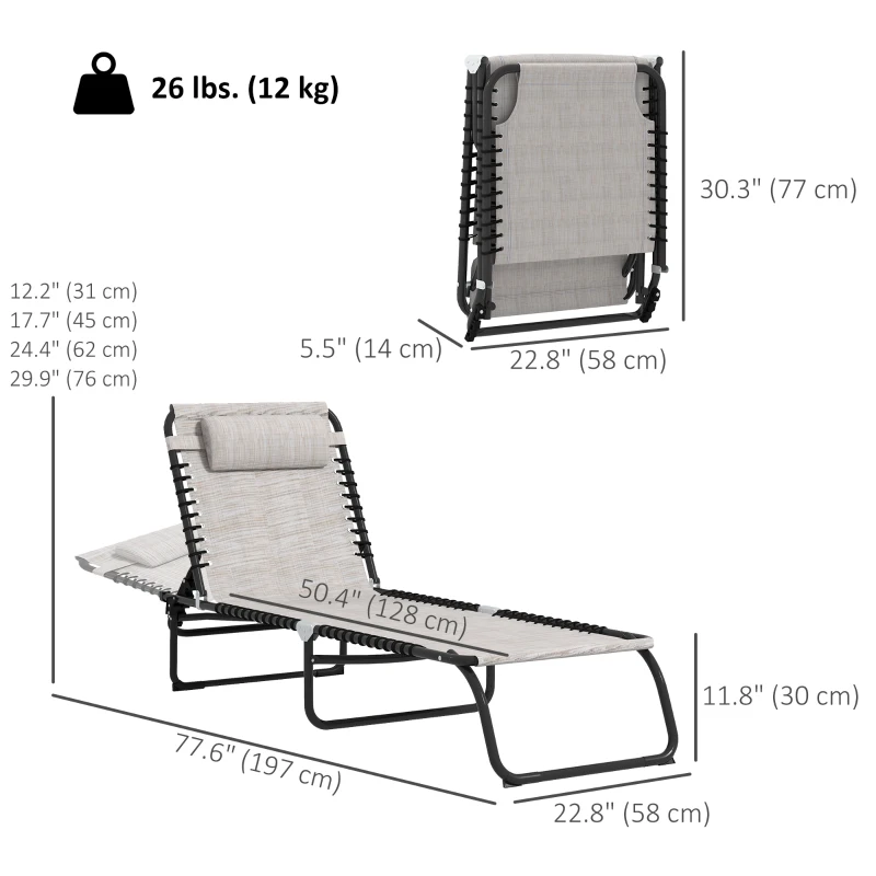 Outsunny 2 PCs Folding Lounge Chairs, Adjustable Chaise Lounges with Headrest for Camping, Hiking, Cream White