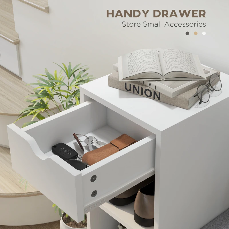 HOMCOM Upholstered Shoe Storage Bench w/ Seat, Entrance Bench w/ Drawer and 6 Open Shelves for Hallway, White