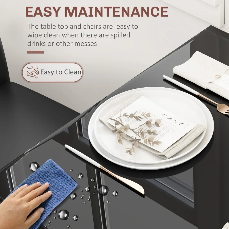 HOMCOM 3-Piece Rectangular Glass Kitchen Table and Chairs with Metal Frame and Faux Leather Upholstery for Dining Room, Black