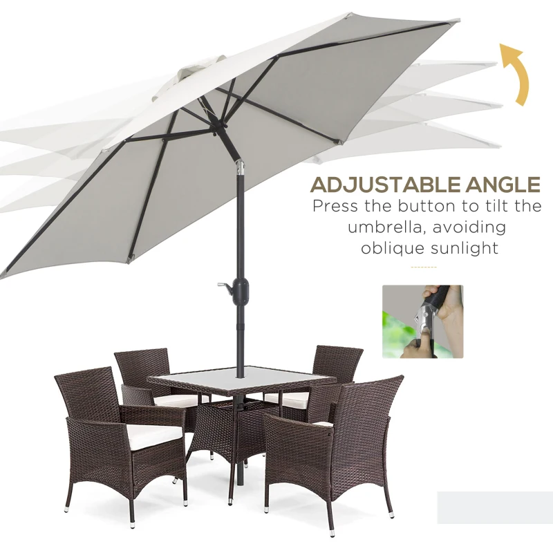 Outsunny 8.5' Round Aluminum Patio Umbrella 6 Ribs Market Sunshade Tilt Canopy w/ Crank Handle Garden Parasol Cream White