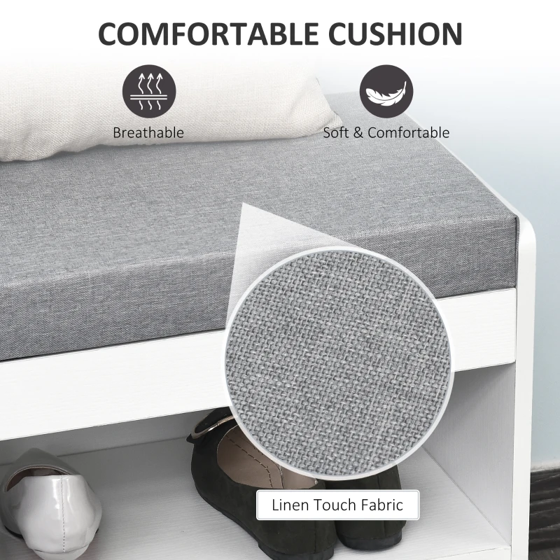 HOMCOM Shoe Bench with Storage, Modern Upholstered Entryway Bench with Shelves, Drawers and Table Top for Living Room, Hallway, White