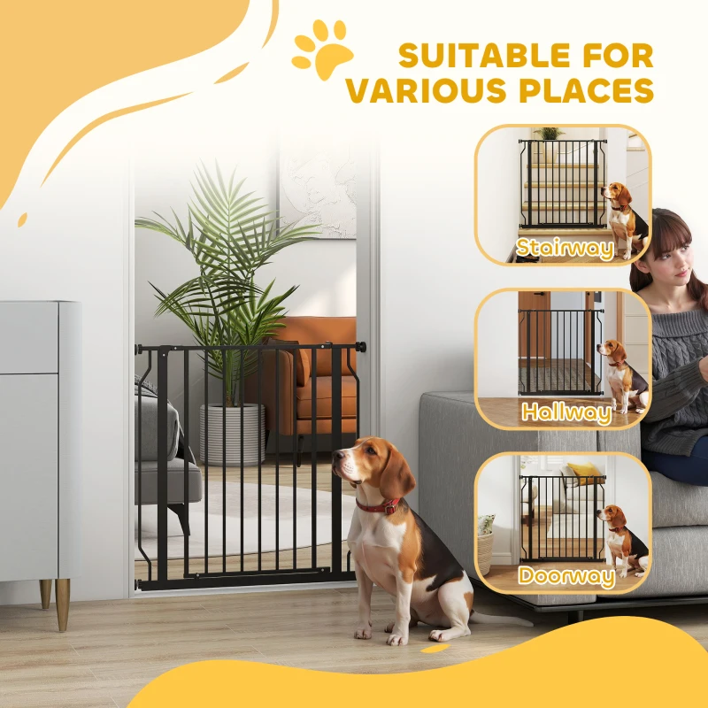 PawHut 30"- 34" Easy Install Pet Gate w/ Door & Double Locking System, Extra Wide Dog Gate for Stairs, Hallways, Black
